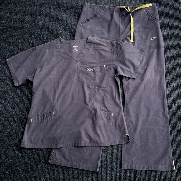 IguanaMed Scrub‎ Set Medical Uniform Top Pants XL Gray Stretch - Picture 1 of 14